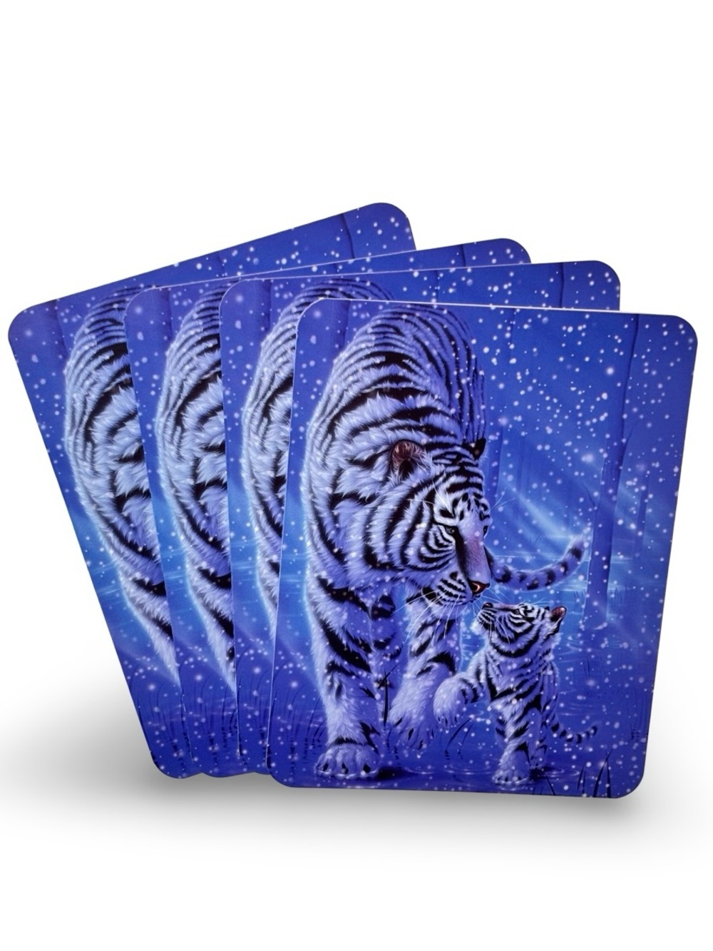 Package of 4 Handmade Snow Tiger Greeting Cards